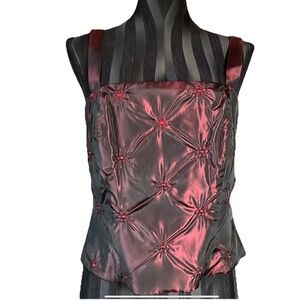 VTG Valentine’s Day Steampunk Party Top Whimsigoth Indie Grunge Iridescent Red 8